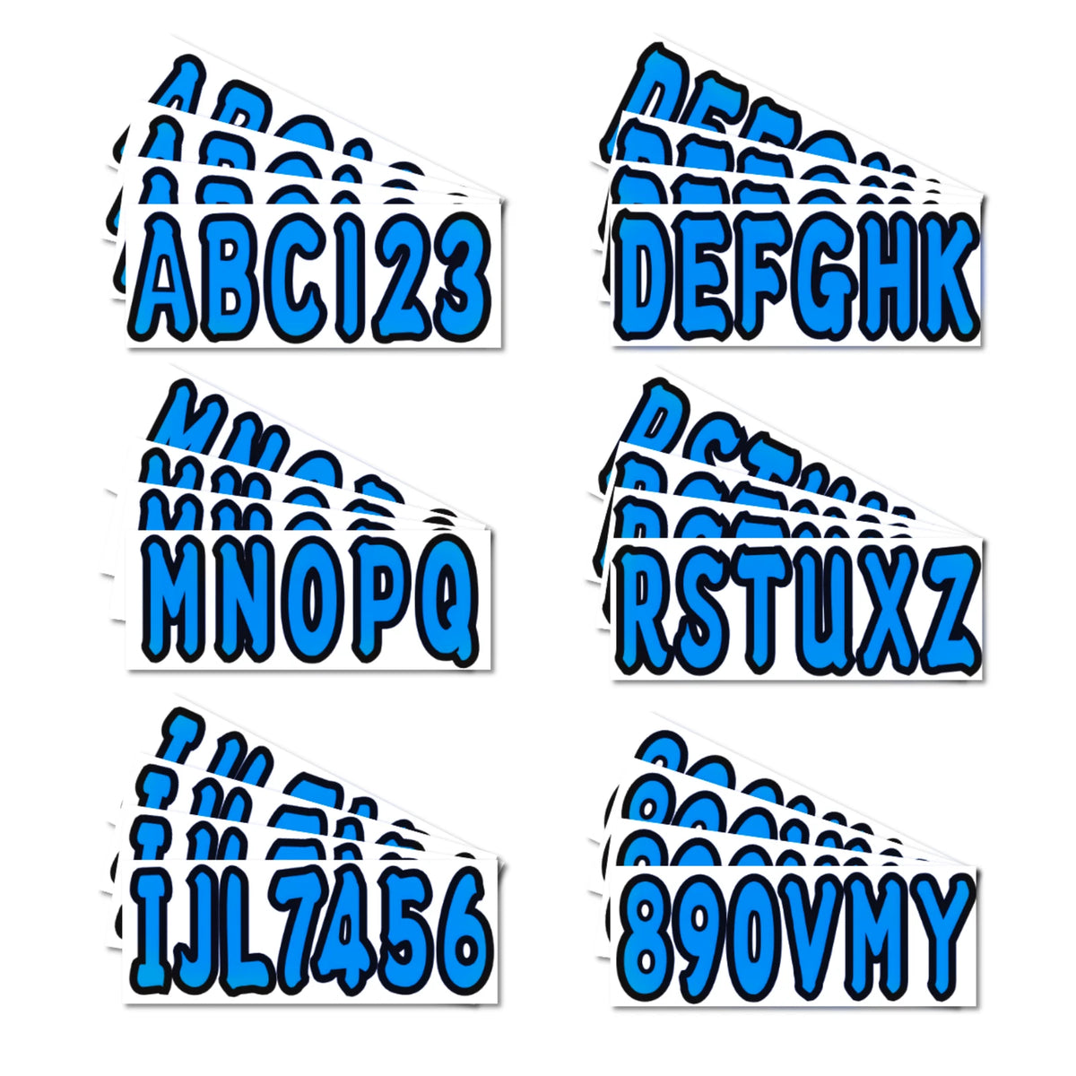 Blue Sticker Decals A-Z Letters & 0-9 Numbers for Marine Boat