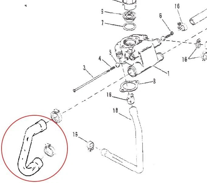 Circulating Water Pump to Thermostat Housing Hose for Mercruiser (32-33189, 32-87108)