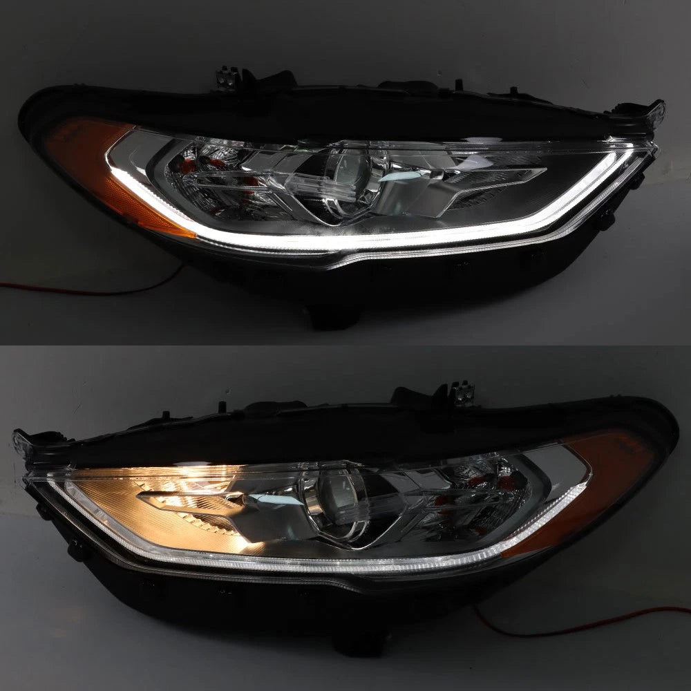 Headlight Set for Ford Fusion (2017–2019) Driver & Passenger Halogen LED DRL