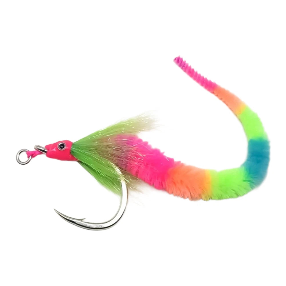Fishing Hook with Glow in Dark Rainbow Tail for Caterpillar