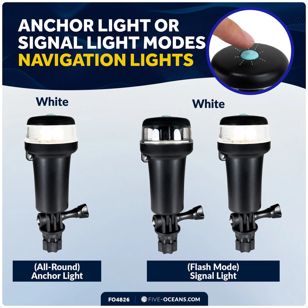 LED Portable Boat Navigation Light with Swivel Base and Rail Mount