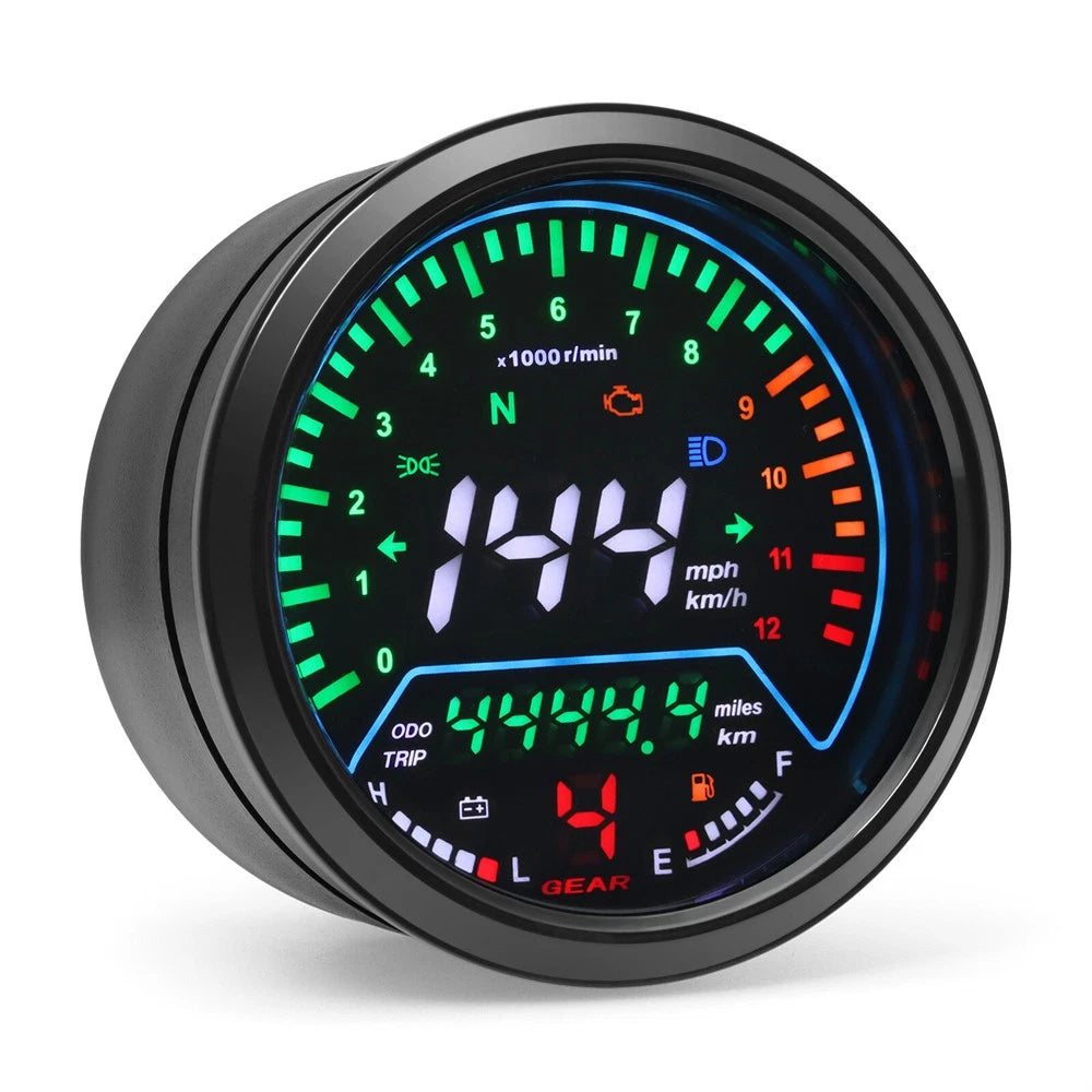 12V LCD Digital Motorcycle Speedometer Odometer Tachometer Fuel Gauge w/ Sensor