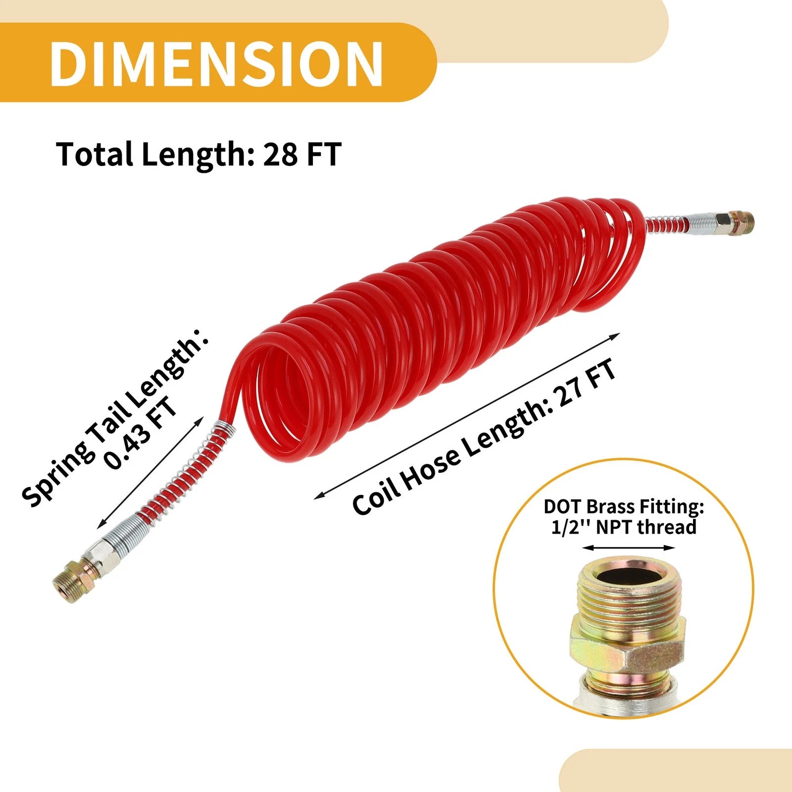 Air Brake Hose for 28FT Coiled Short Tail Line (PU Iron)