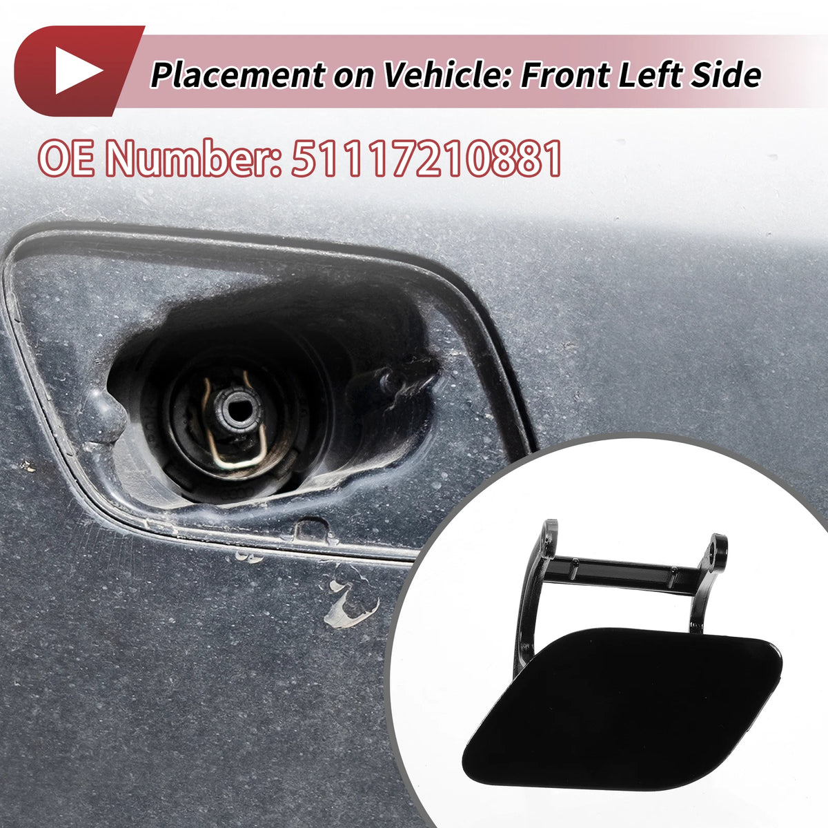 Front Left Washer Nozzle Cover Cap No. 51117210881 for BMW 740i (2011–2015) Black