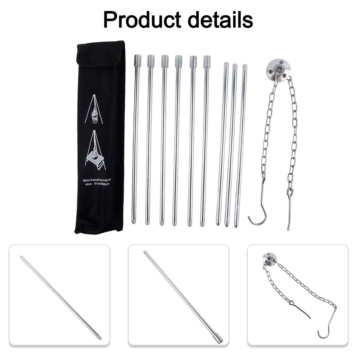3 Leg Campfire Tripod with Height Adjustment for Outdoor Use