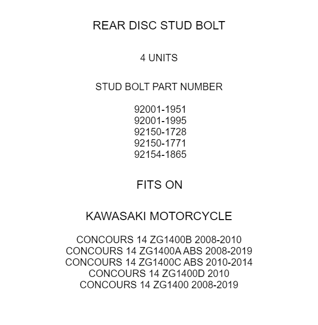 Rear Disc Stud Bolt Replacement for Kawasaki Concours 14 ZG1400 (2008–2019)