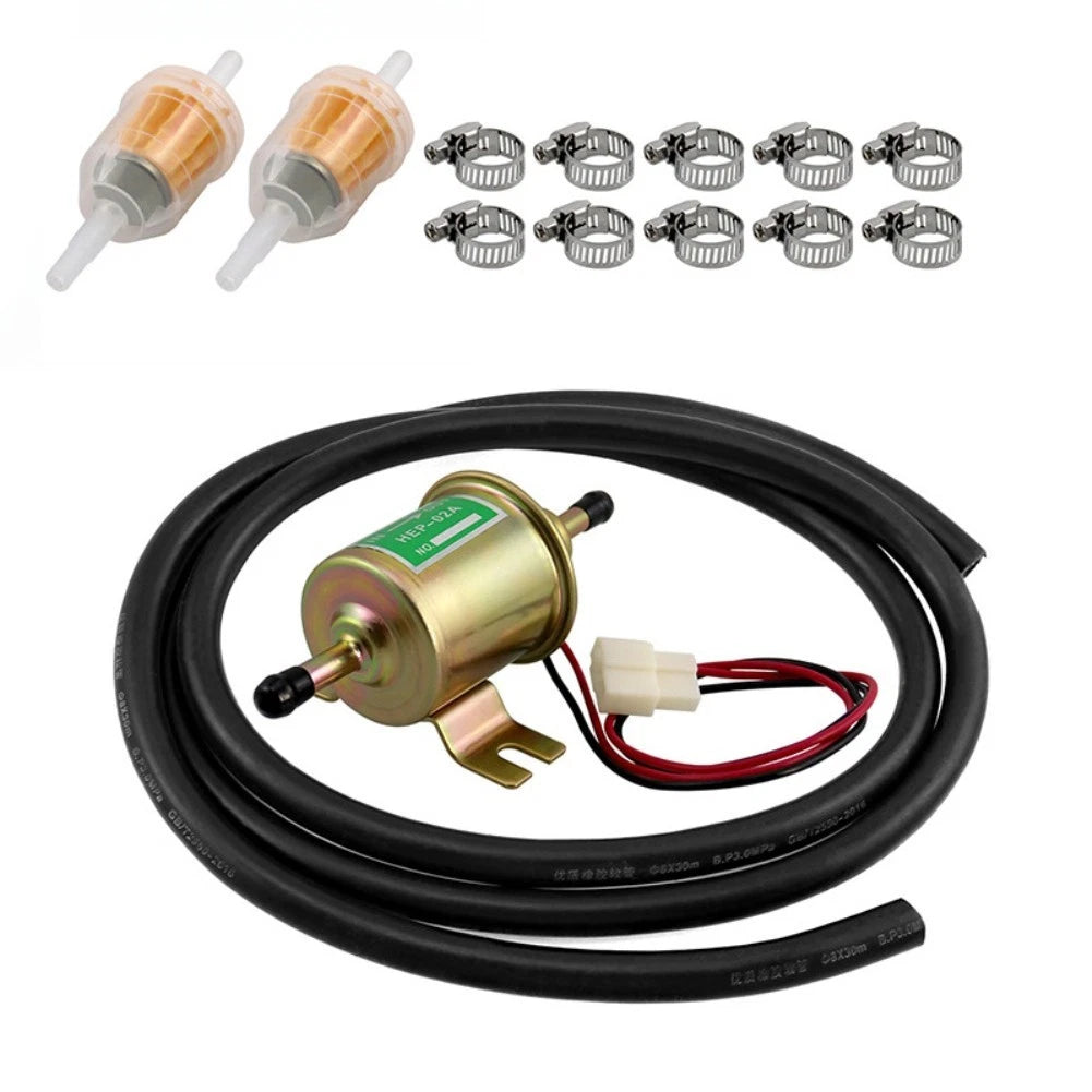 Electric Fuel Pump Kit for 12 Volt Vehicles with Filter & Clamps