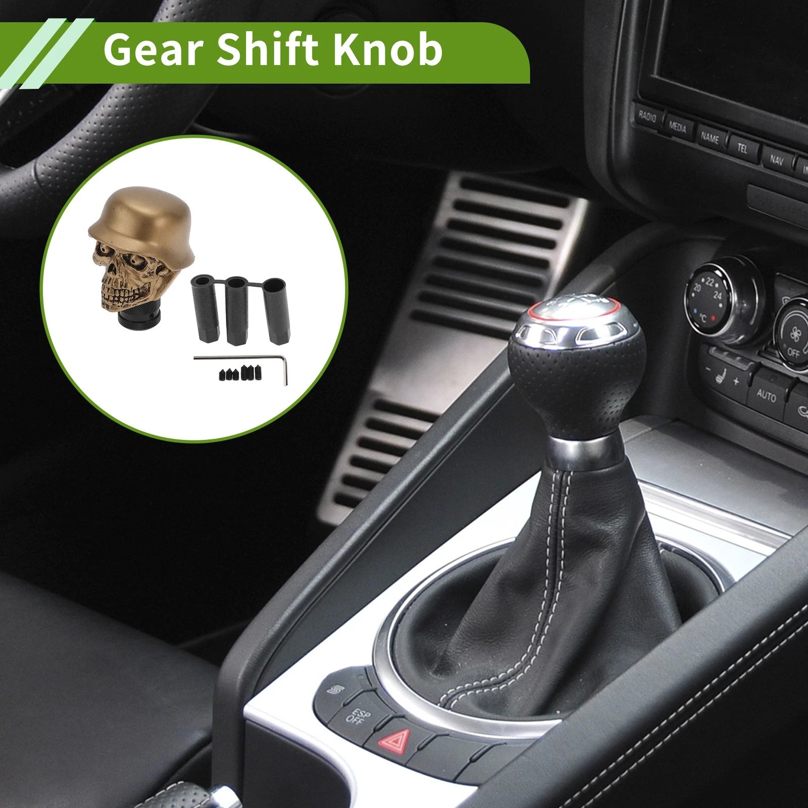 Skull Shift Knob with 3 Adapters for Universal Fit (Automatic/Manual)