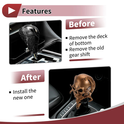 Shift Knob Set of 1 for Universal Vehicles (10cm, Skull, Resin, Copper Tone)