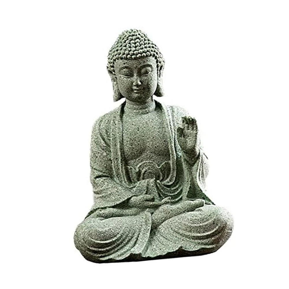 Green Sandstone Buddha Statue for Zen Aesthetic Living Room Decor