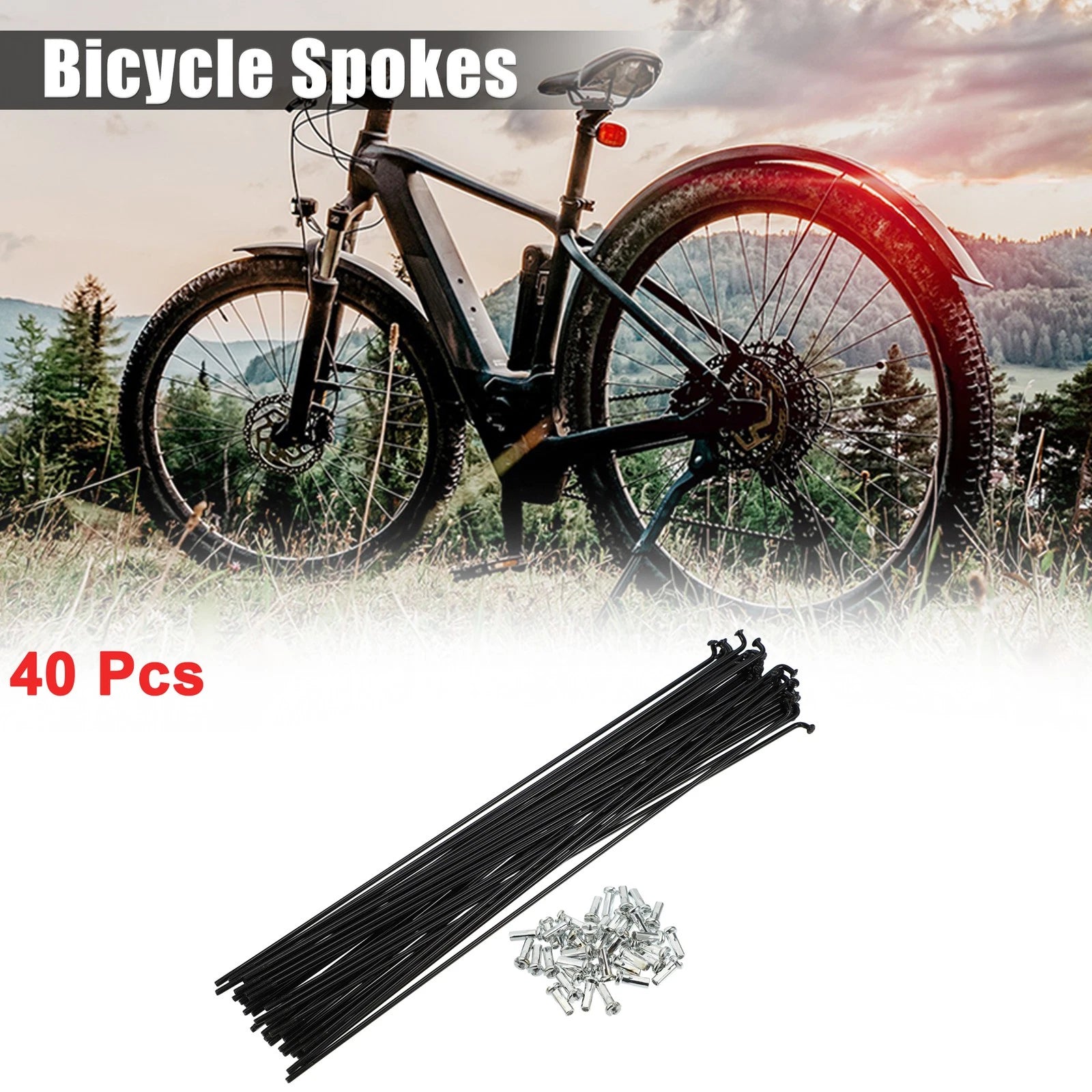 Bicycle Spoke Kit 40 Pcs J Bend 218mm Steel Black with Nipples