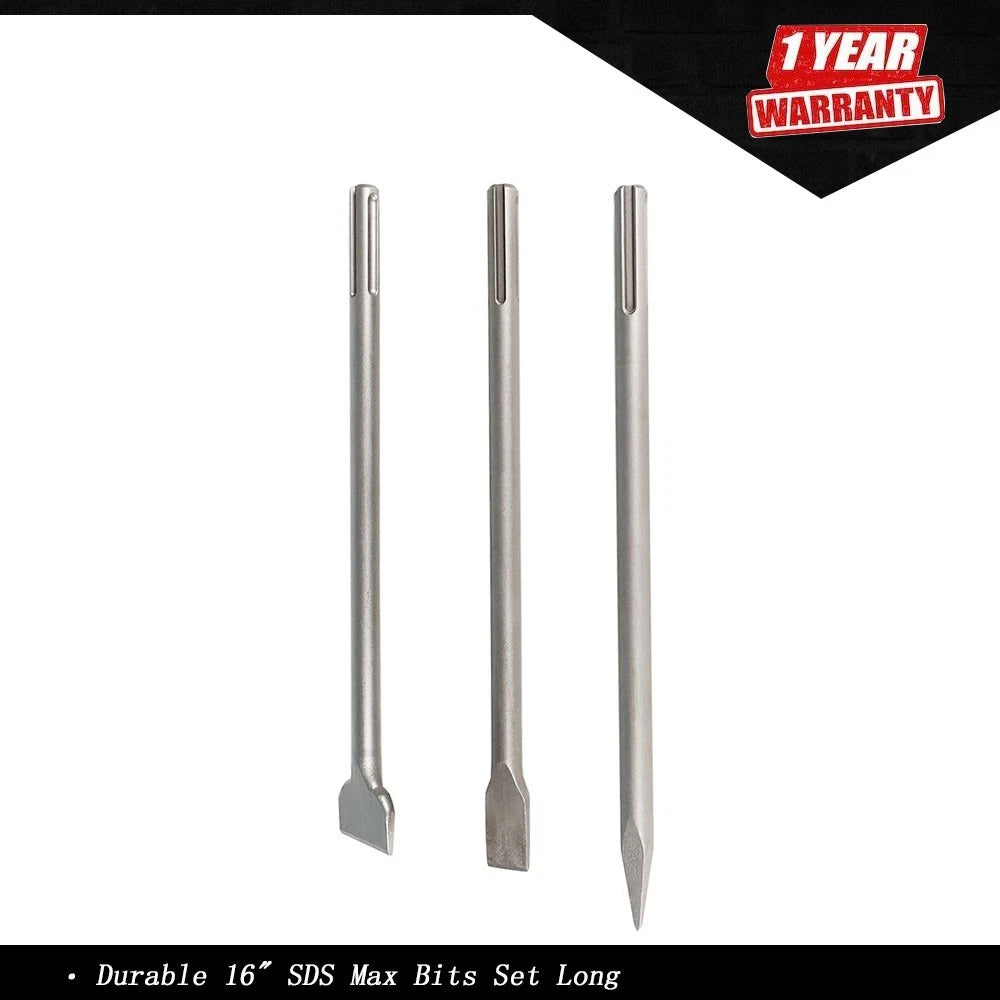 Set of 3 SDS Max Bits for Long-Point, Scaling, Flat Chisel (16")