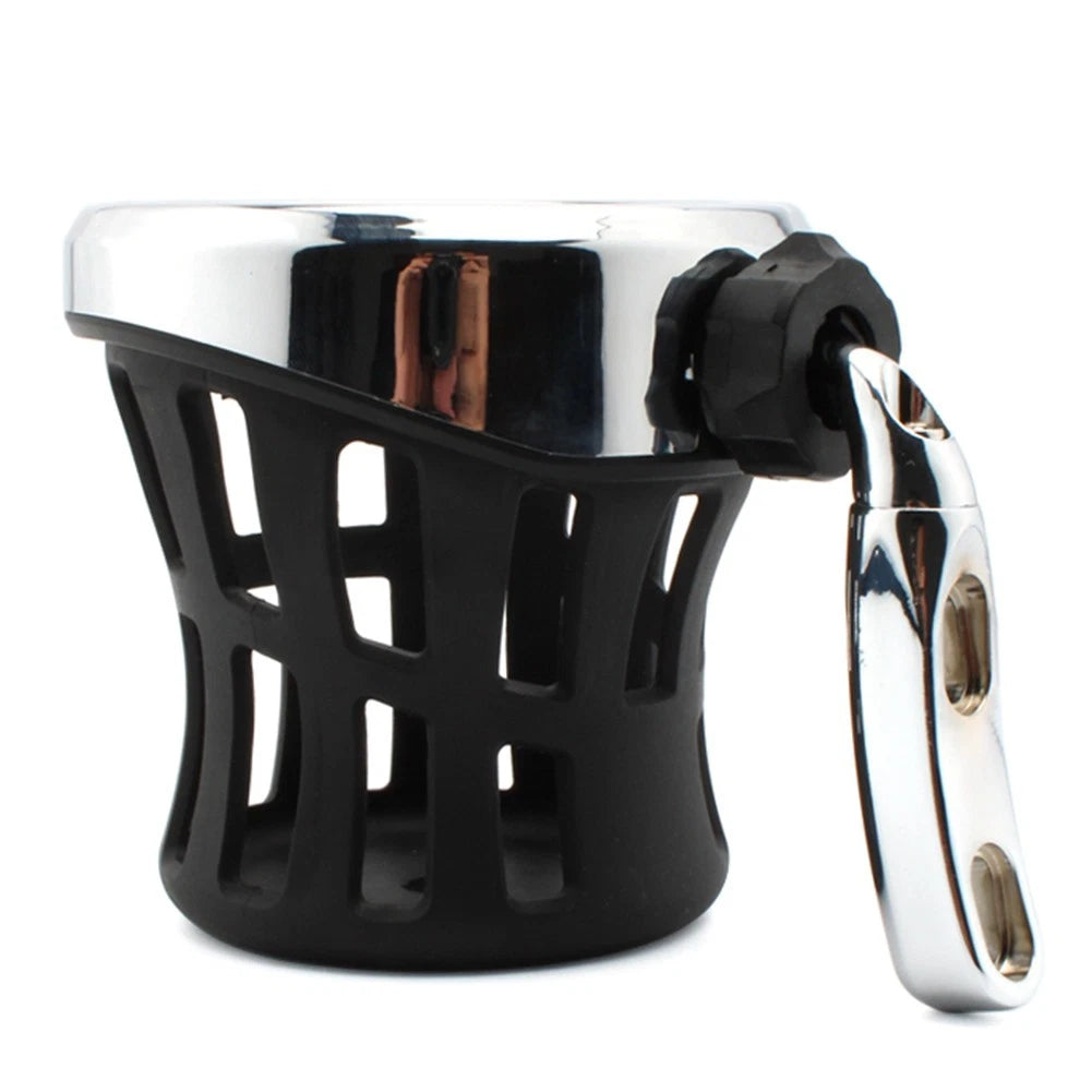 Universal Chrome Motorcycle Handlebar Cup Holder with Mesh Basket