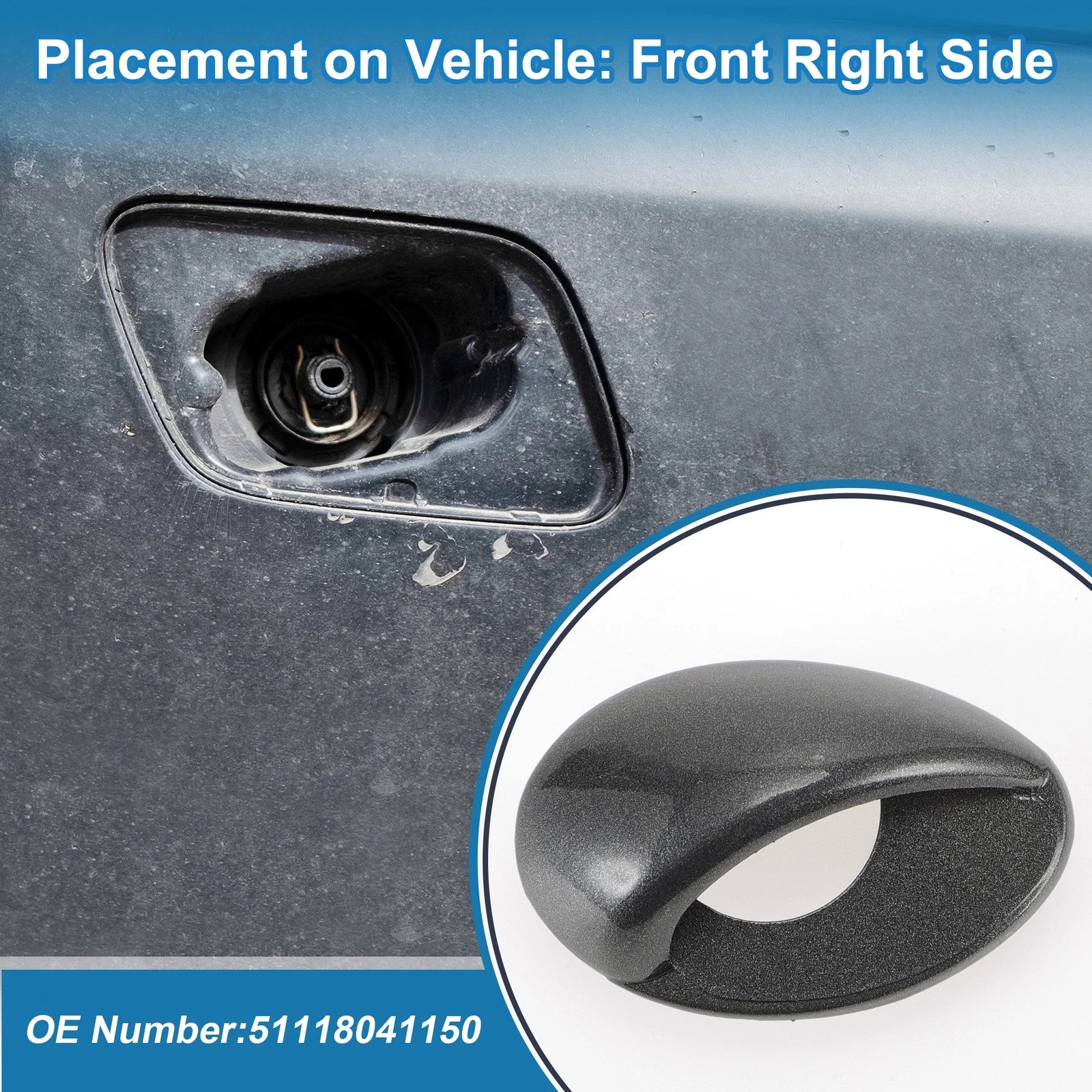 Front Right Headlight Washer Nozzle Cover Cap for BMW M3 (2008–2013) Gray
