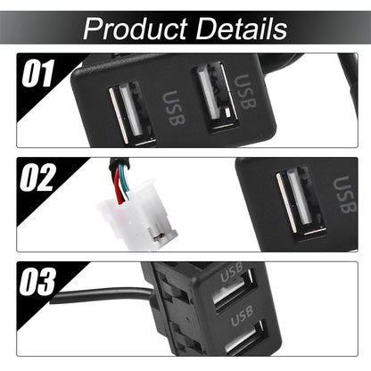 Dual USB Socket Dash Mount Port Panel for Universal Vehicles (1.2m Cable)