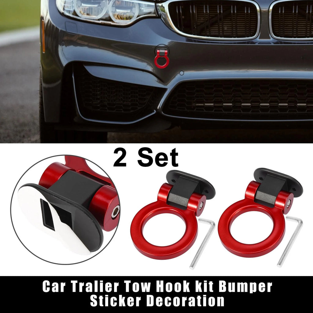 2 Pc Universal Tow Hook Red Ring Bumper Trailer Decor for Car SUV