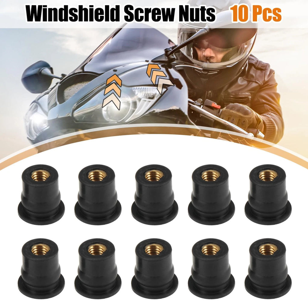 Windshield Screws Bolts Nuts Set for Motorcycle (M6) (10 Pieces) (Black)