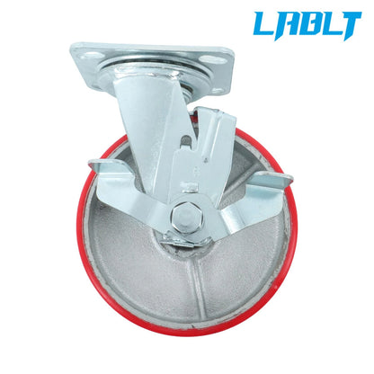 Set of 4 6-Inch Red Casters with Brake for Toolboxes (1200 lb Capacity)