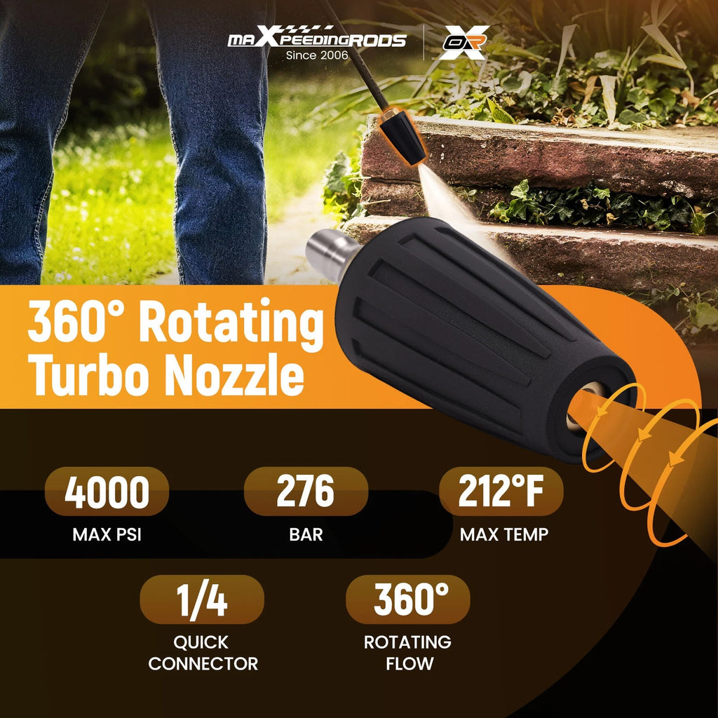 Turbo Rotating Nozzle & 5 Angle Spray Tips for Pressure Washer (4000 PSI)
