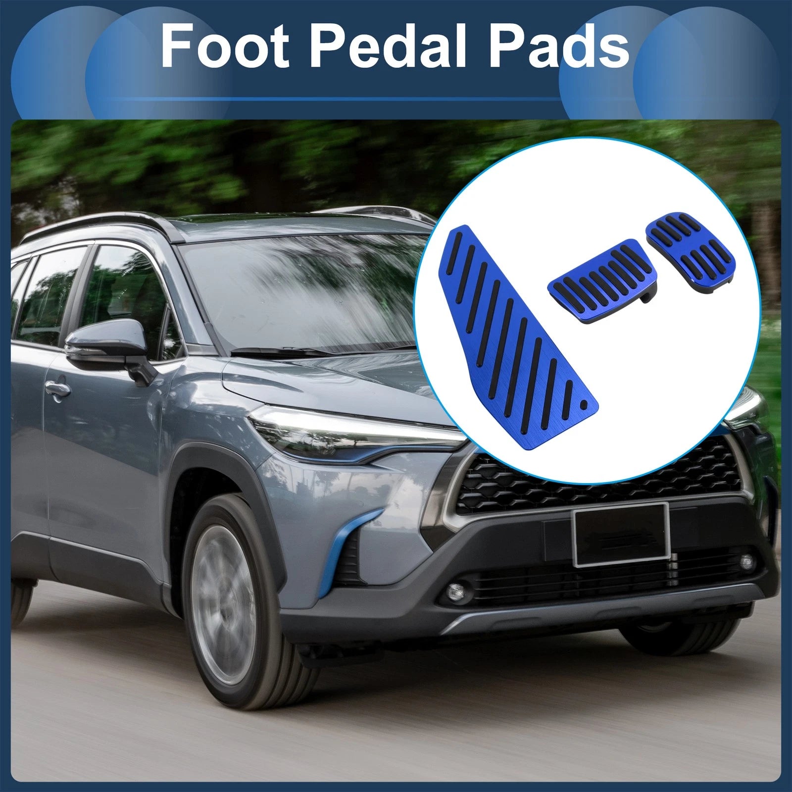 3 Pcs Automatic Accelerator Pedal Covers for Toyota Corolla Cross Blue (2020–2024)