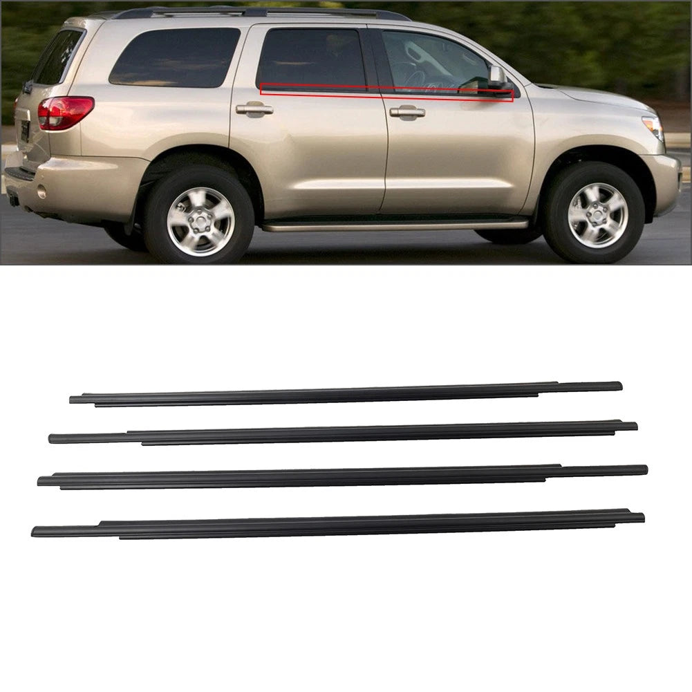 4X Door Strap Seal Strip for Toyota Sequoia (2008–2020) ABS Rubber Black