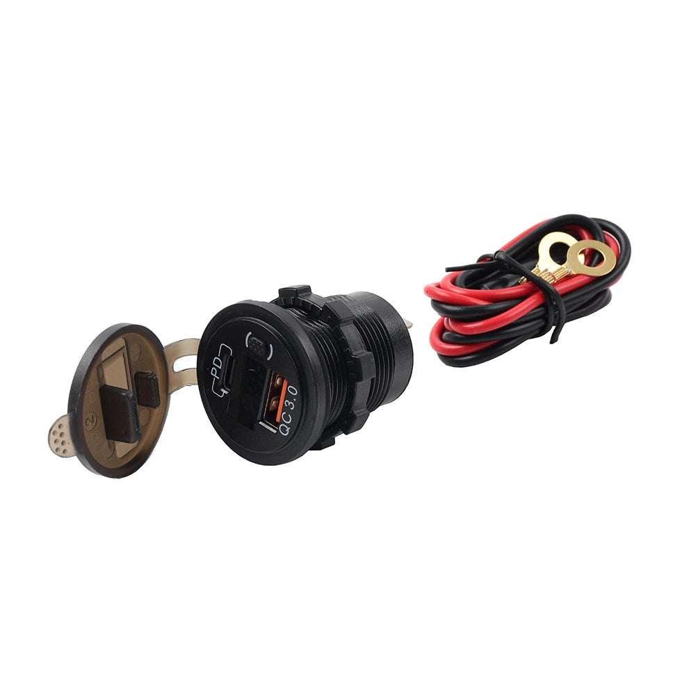 USB PD Type-C Car Boat Charger Socket Power Adapter Outlet Voltmeter