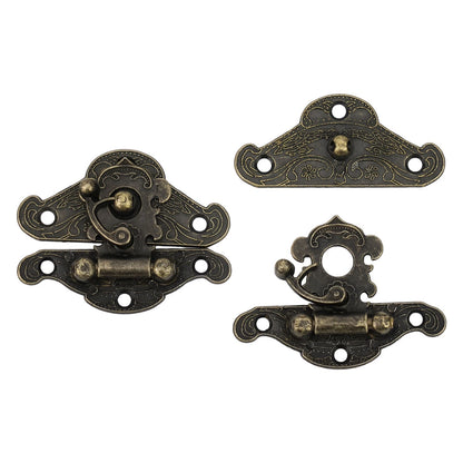 Set of 4 Retro Bronze Cabinet Hinges and Latches for Tool Boxes and Cupboards