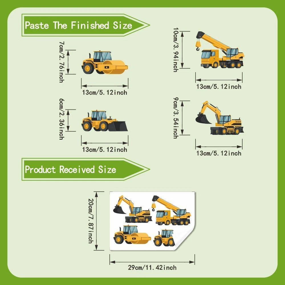 Waterproof PVC Wall Sticker for Construction Vehicle Theme (29x20cm)