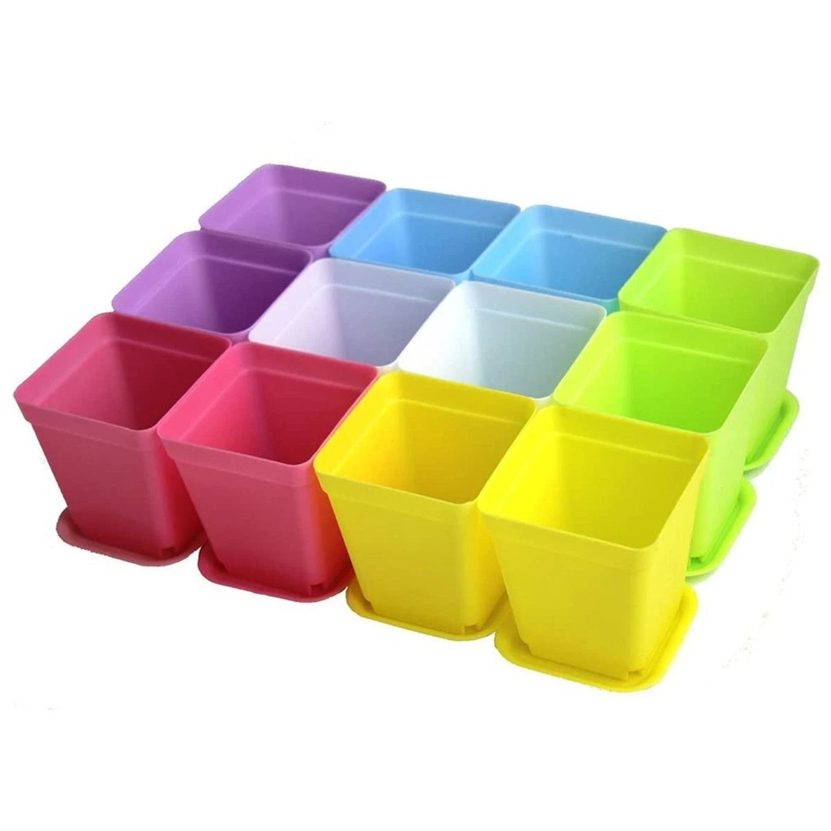 12PCS Mini Square Plant Flower Pot with Trays for Indoor Gardening