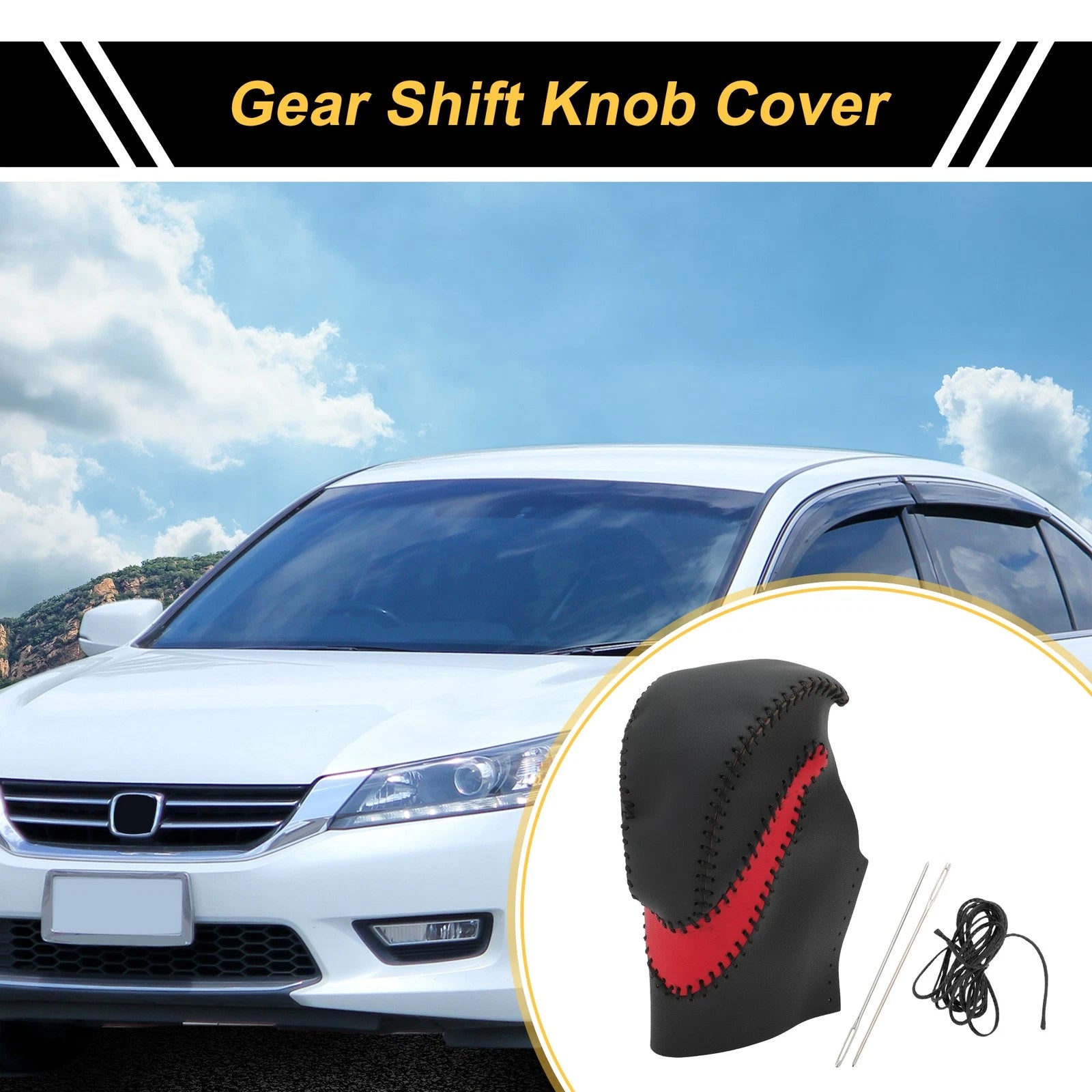 Gear Shift Knob Cover Replacement for Honda Accord (2013–2017) Black Red
