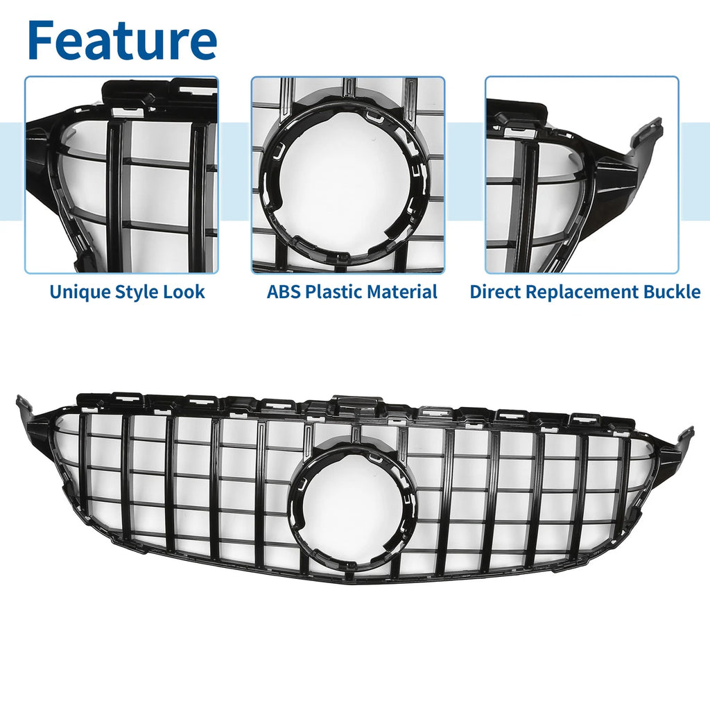 Front Upper Bumper Grille for Mercedes-Benz C250 (2013–2016) Black