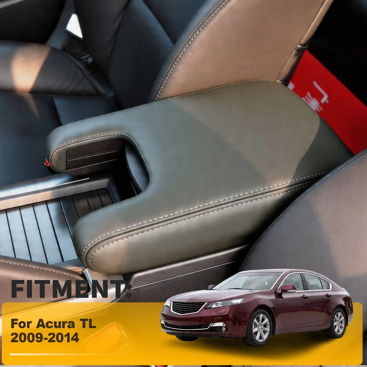 Leather Console Lid Armrest Cover for Acura TL (2009–2014) Grayish Beige