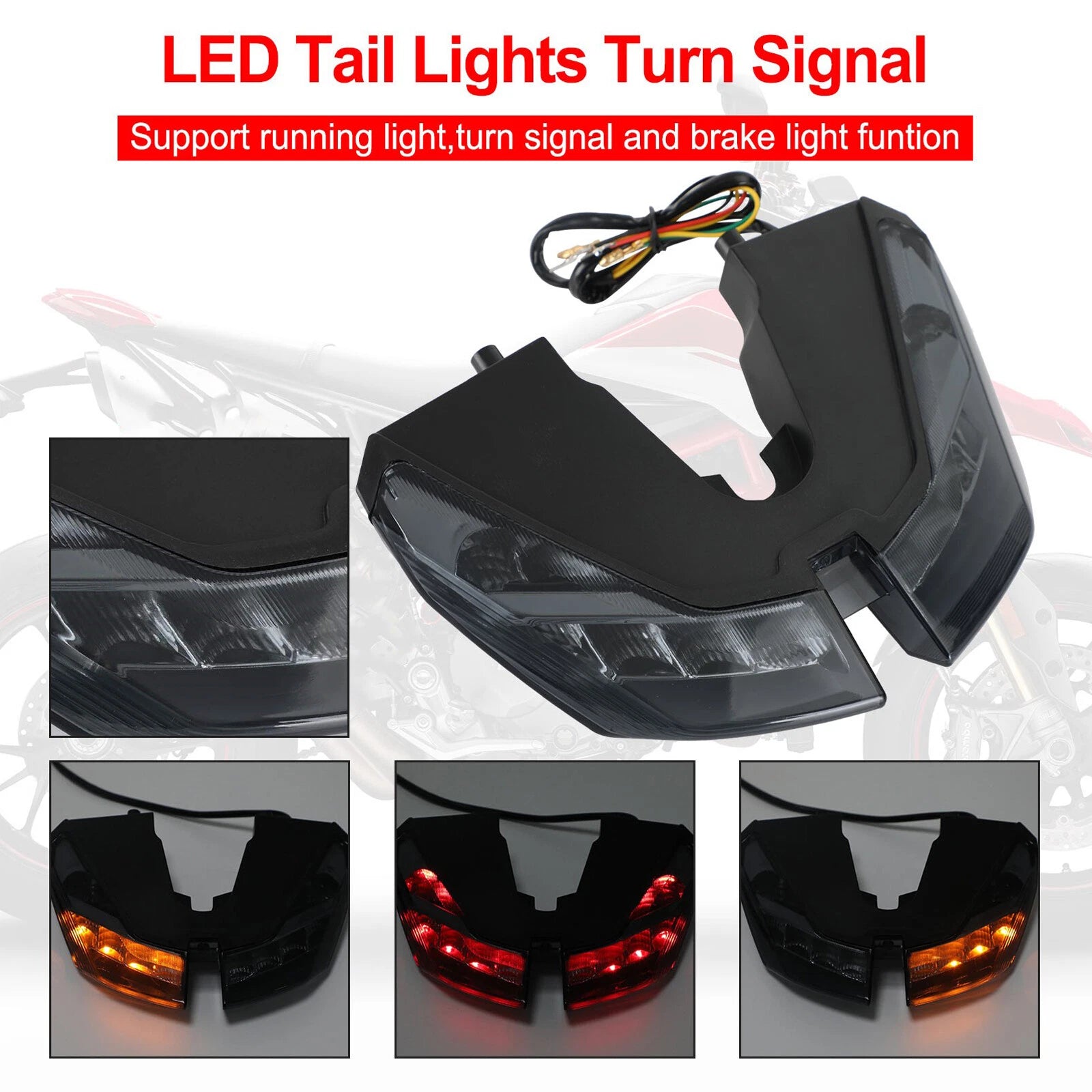 Tail Lights Turn Signal for Ducati Hypermotard 821 939 950 SP (2012–2021) Black T9