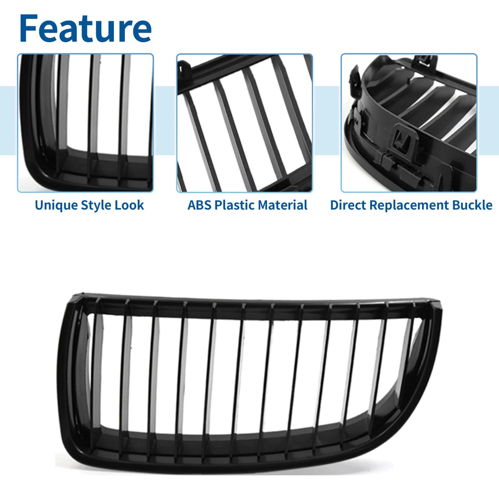 Front Hood Bumper Grille for BMW 325i E90 (2006–2013) Matte Black Pair