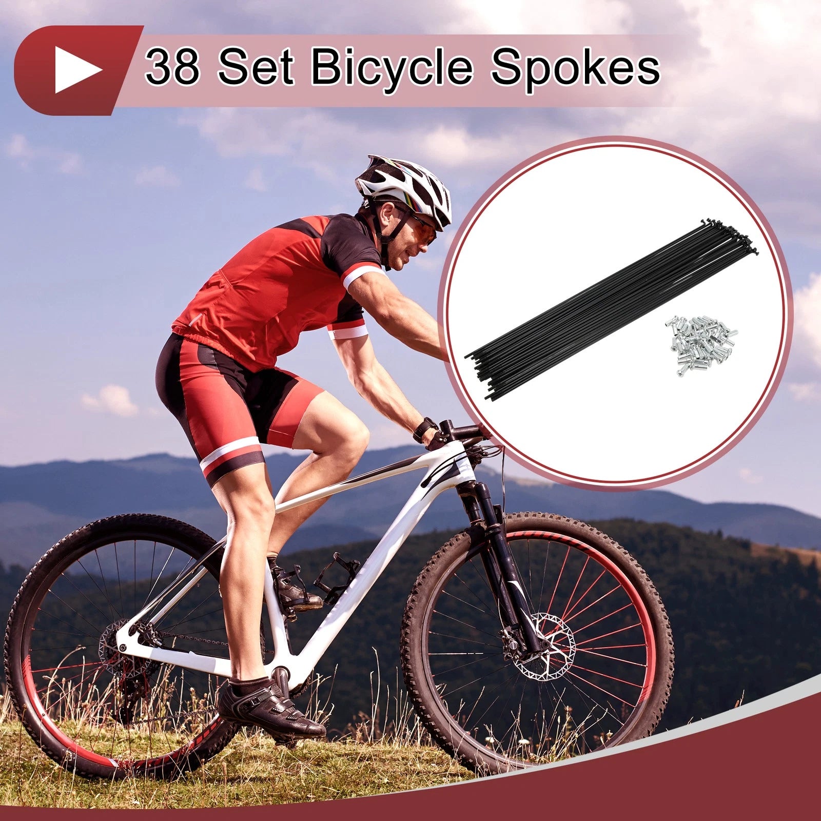 Bicycle Wheel Spokes Set 288mm Carbon Steel Black for 13G (Quantity 38)
