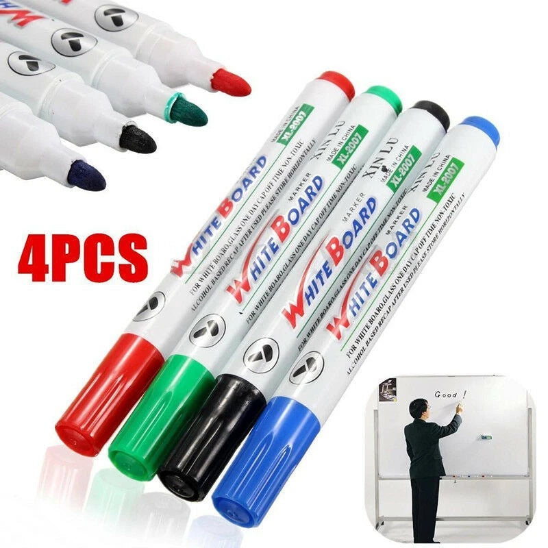 Set of 4 Whiteboard Marker Pens Dry-Erase 2mm Tip
