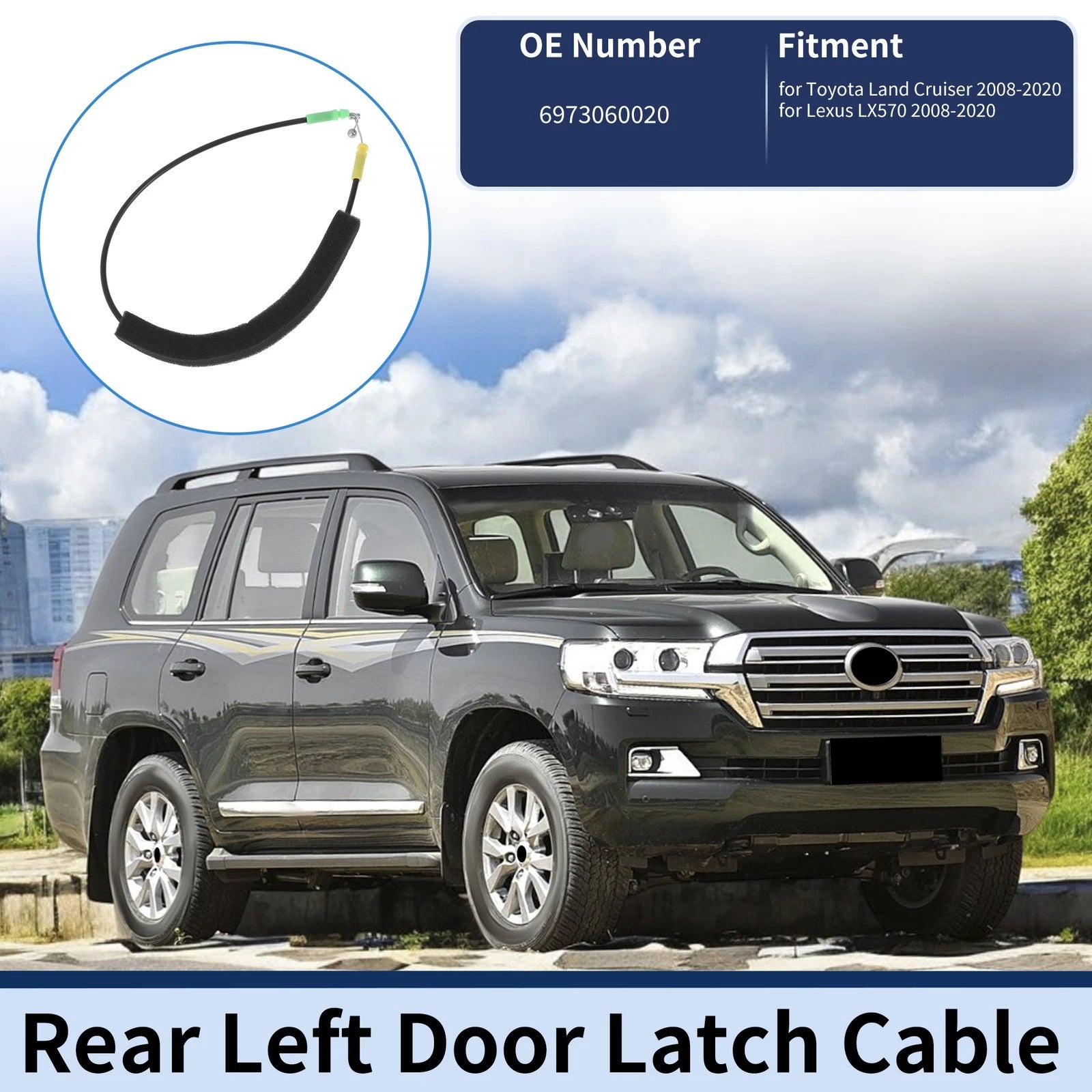 Door Latch Cable Replacement for Toyota Land Cruiser 2008–2020 Rear Left