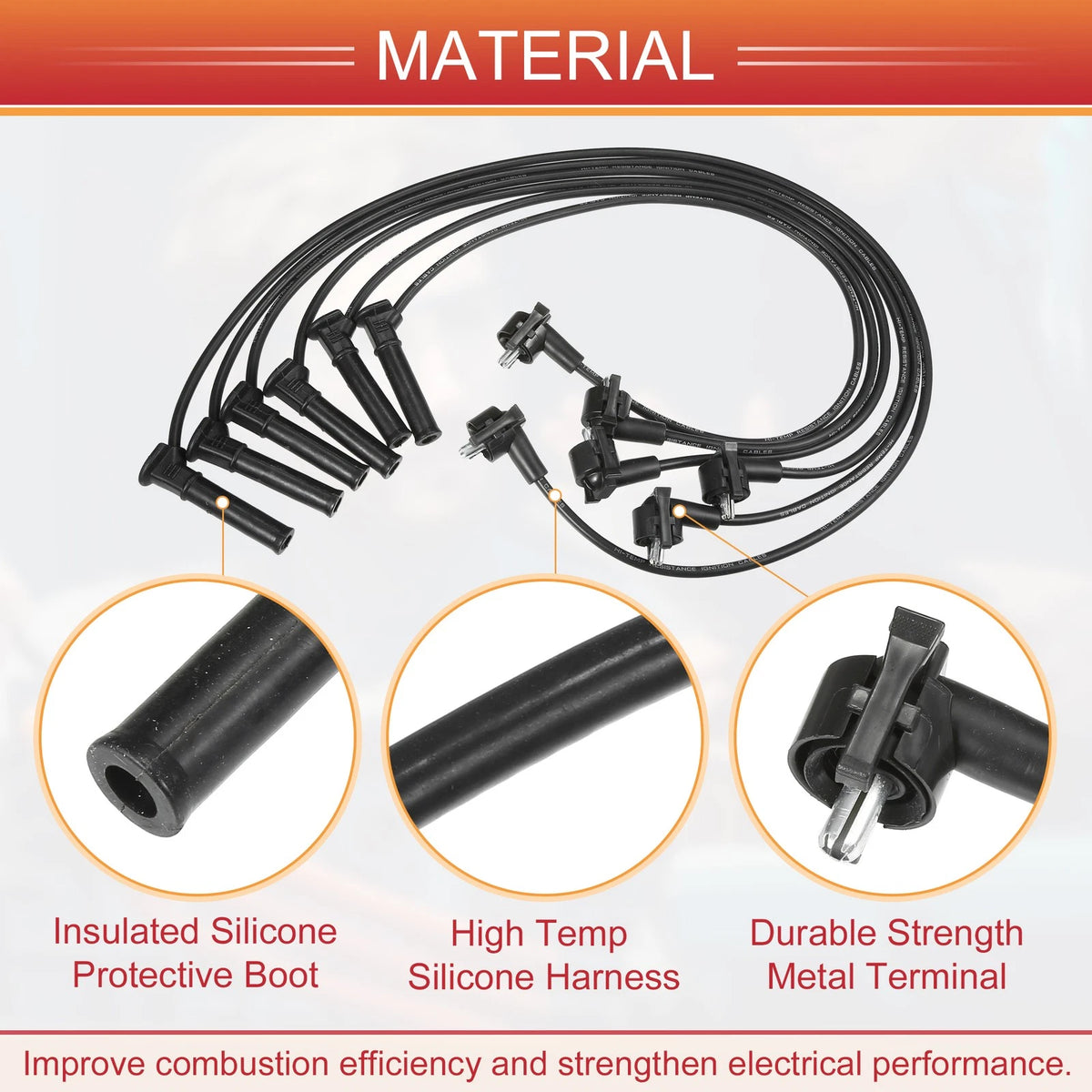 6X Spark Plug Wire Ignition Coil Cable No.5U3Z12259AA for Ford Mustang