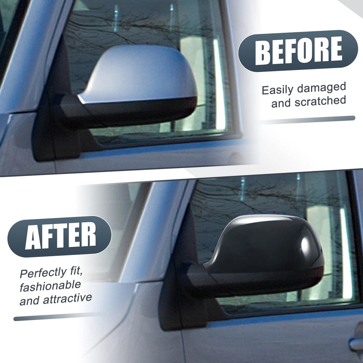 Pair Rearview Mirror Cover Cap Gloss Black for Volkswagen Transporter T5 T6 (2003–2019)