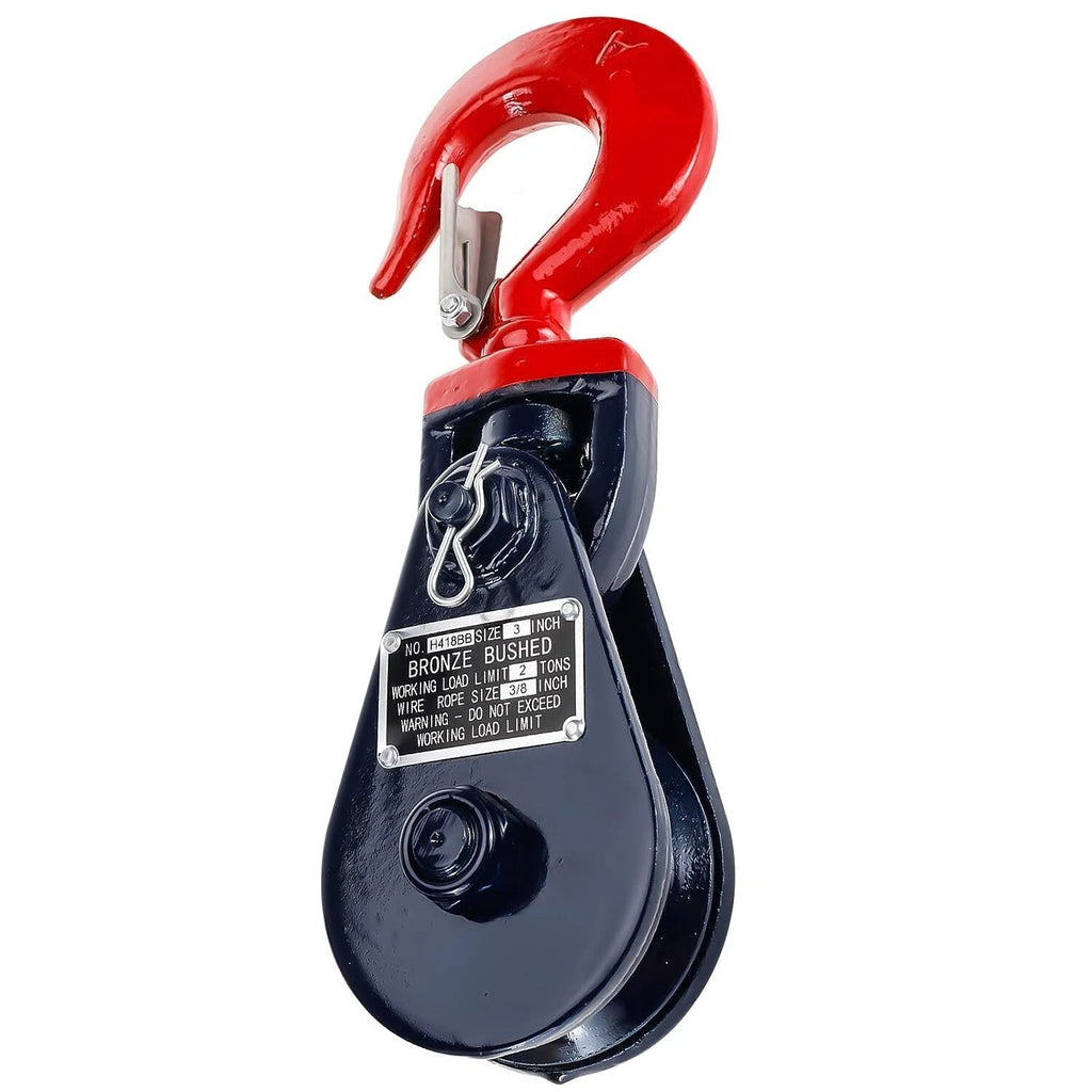 2 Ton Snatch Block w/ Hook Latch for Wrecker Roll Back Recovery (3" Sheave)