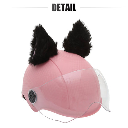 Helmet Cat Ear Plush Pair for Black Pink Bicycle Motorcycle Decor (Universal)