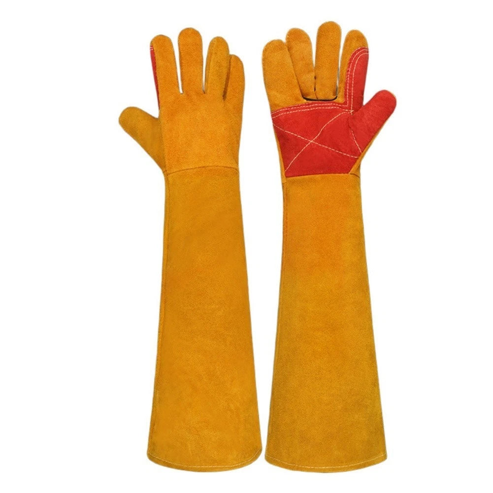 Cowhide Leather Welding Gloves 60cm Long Sleeve for BBQ Fireplace Safety