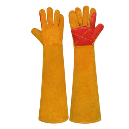 Cowhide Leather Welding Gloves 60cm Long Sleeve for BBQ Fireplace Safety