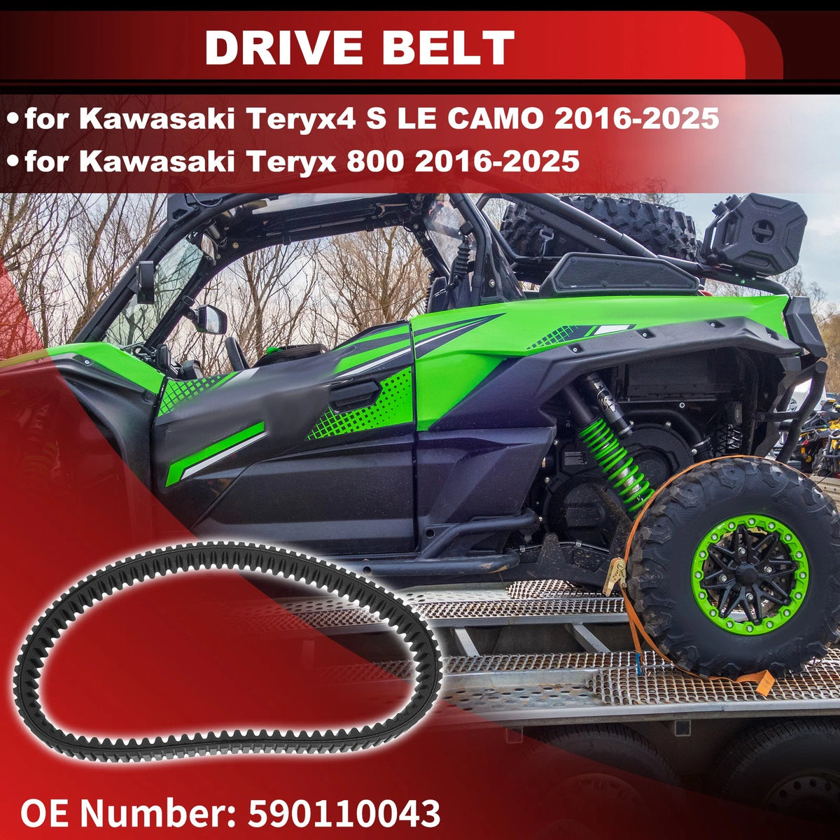 Drive Belt for Kawasaki Teryx4 S LE CAMO (2016–2025) 590110043 Rubber