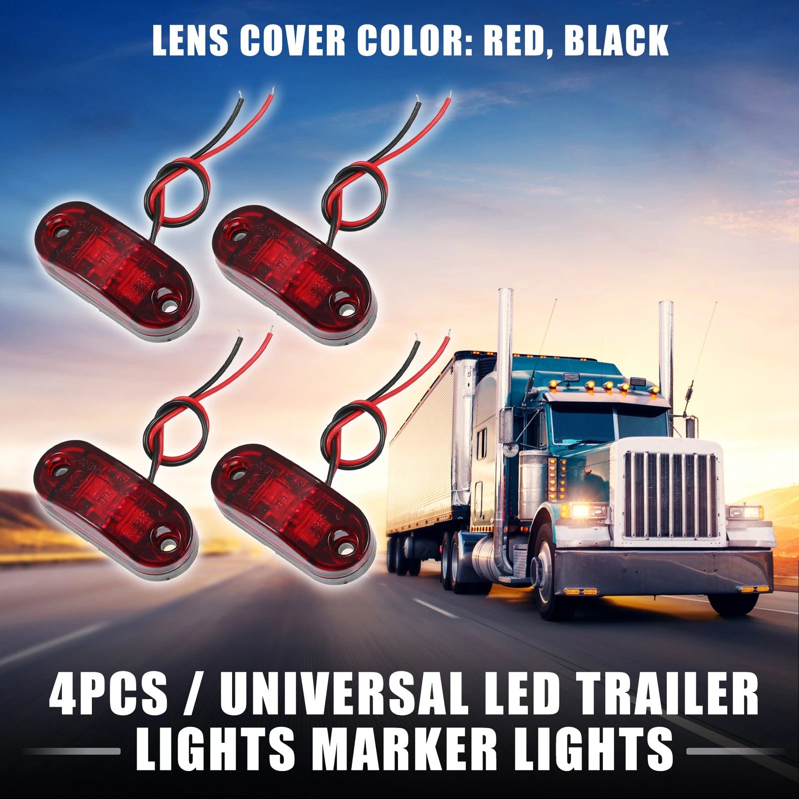 LED Trailer Marker Lights 24V Waterproof Red 4 Pack for Universal Trailer