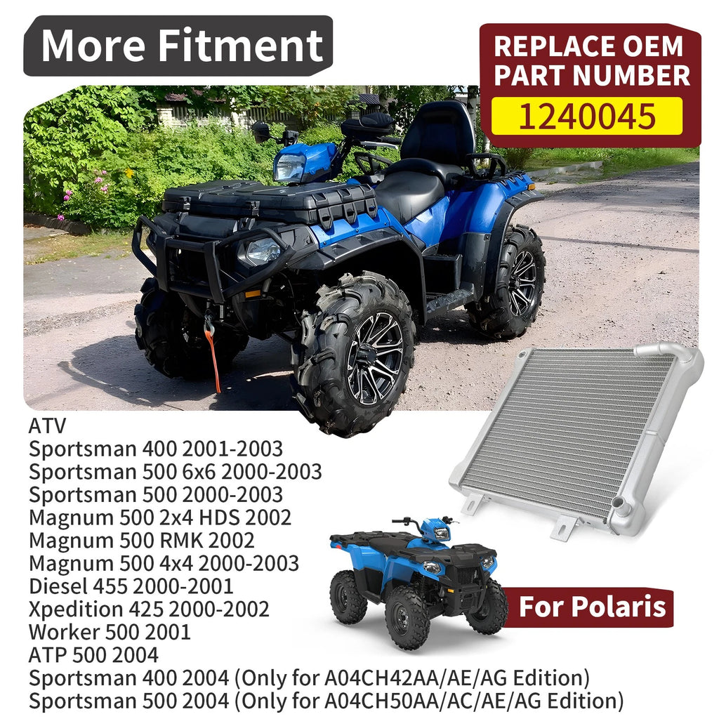 Radiator #1240045 for Polaris Worker 500 ATP 500 Magnum 500 Sportsman 400 500 (2000–2023)