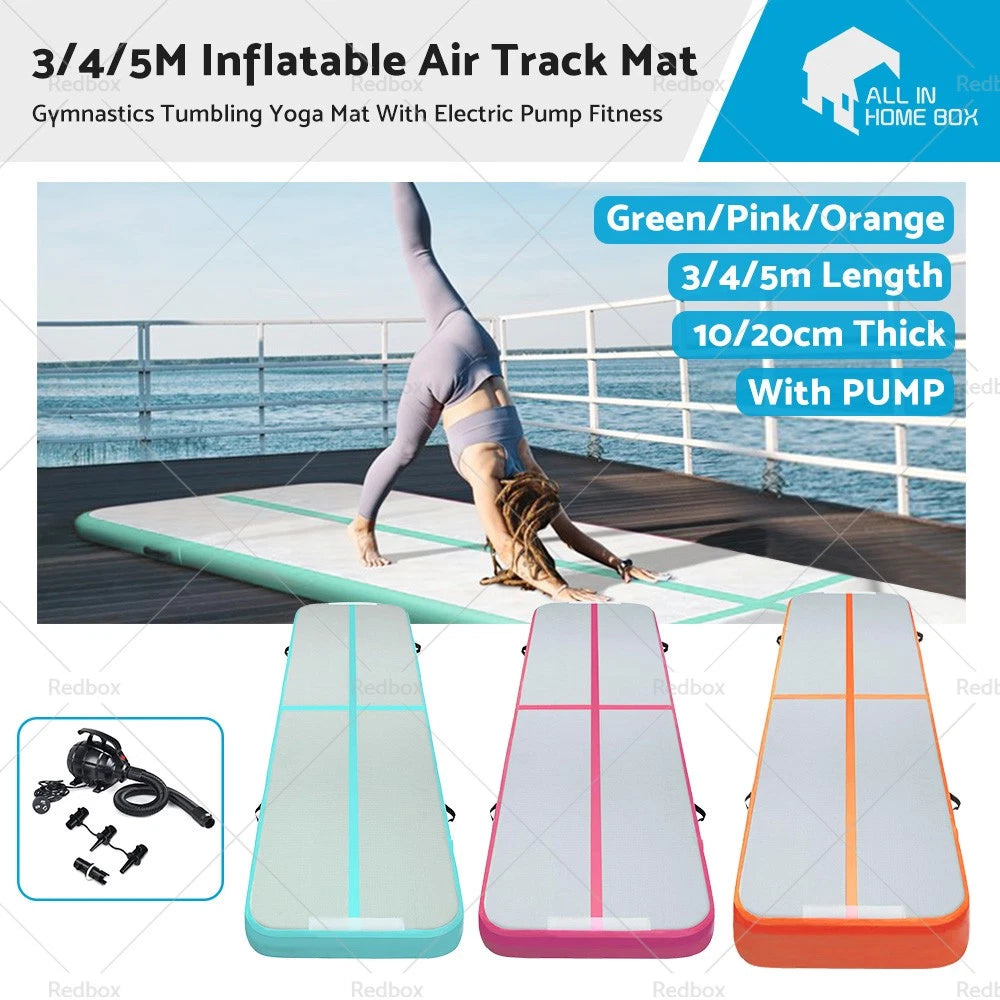 3M Inflatable Air Track Gymnastics Mat with Electric Pump - Green