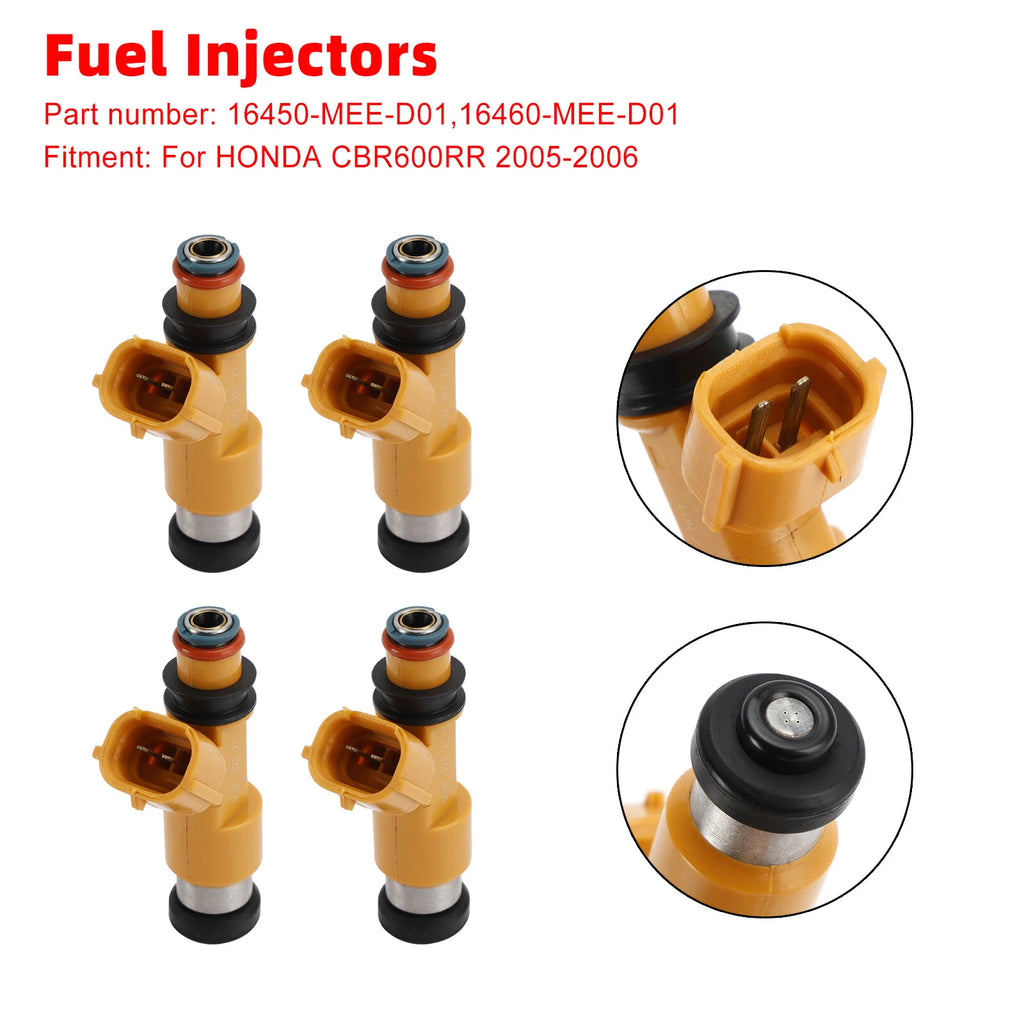 Set of 4 Fuel Injectors 16460-MEE-D01, 16450-MEE-D01 for Honda CBR600RR (2005–2006)