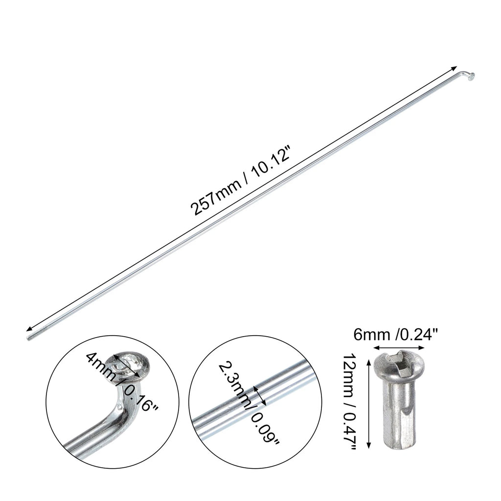 13G Galvanized Bicycle Spokes 257mm with Nipples for Most Bikes (40 Pcs)
