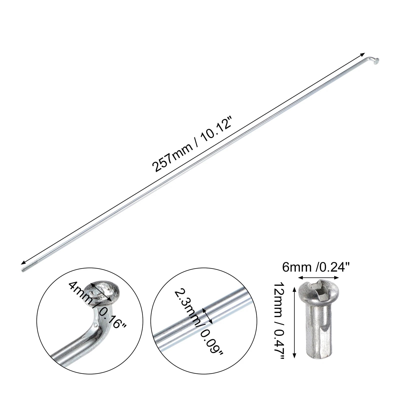 13G Galvanized Bicycle Spokes 257mm with Nipples for Most Bikes (40 Pcs)